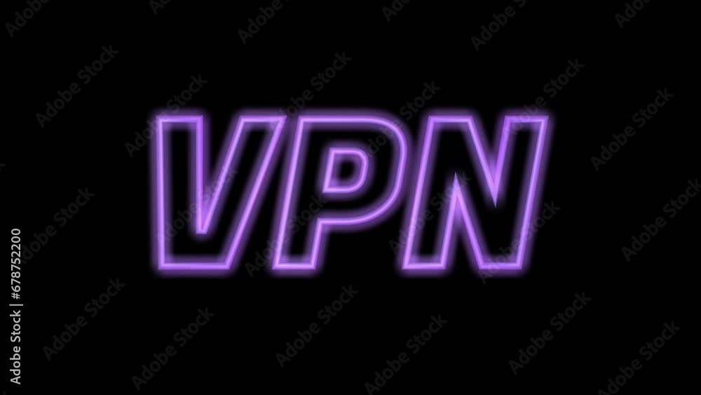 3D animation of neon VPN text on a black background. The concept of safe internet and saving personal data. 3D animation of neon VPN text on a black background. The concept of safe internet and saving personal data.