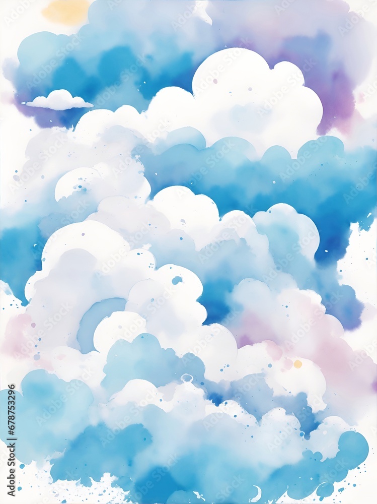 Obraz premium Color clouds sky. Watercolor style. AI generated illustration