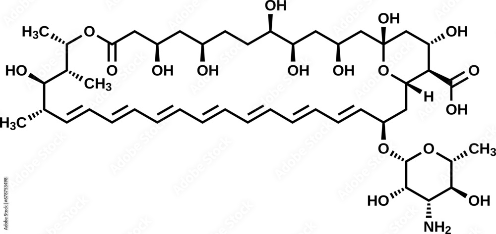 Amphotericin B structural formula, vector illustration Amphotericin B structural formula, vector illustration