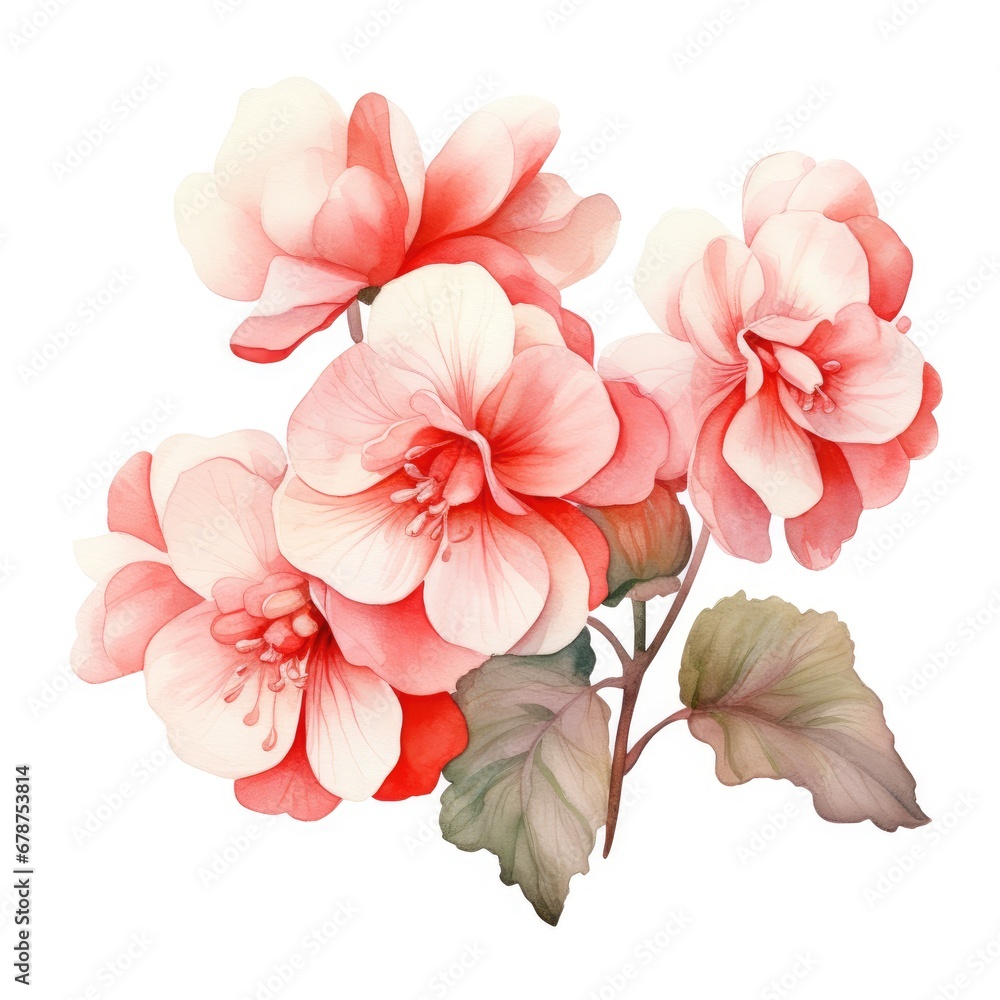 Fototapeta premium Soft Pink Begonia Blooms Watercolor Illustration