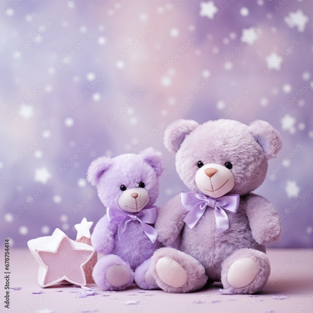pastel violet background template with 2 teddy bears , AIgenerated pastel violet background template with 2 teddy bears , AIgenerated