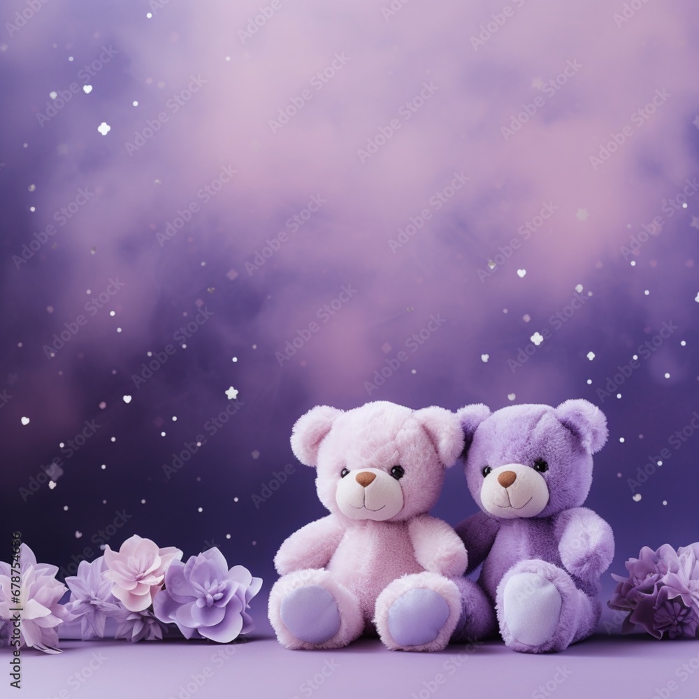 pastel violet background template with 2 teddy bears , AIgenerated pastel violet background template with 2 teddy bears , AIgenerated