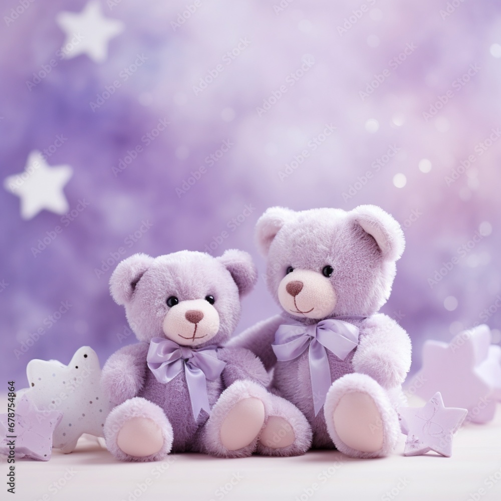 pastel violet background template with 2 teddy bears , AIgenerated pastel violet background template with 2 teddy bears , AIgenerated