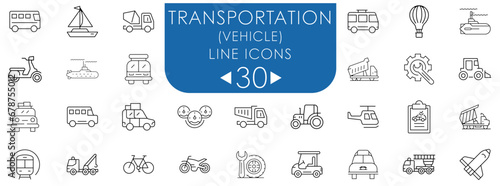 Simple Set of Transportation and vehicle Related Vector Line Icons. Transport icons set.