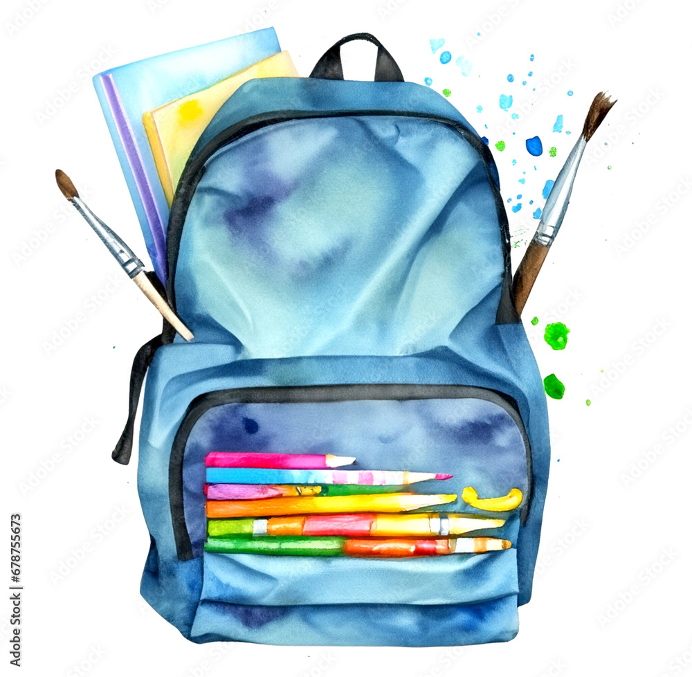 Plecak szkolny ilustracja - obrazy, fototapety, plakaty 