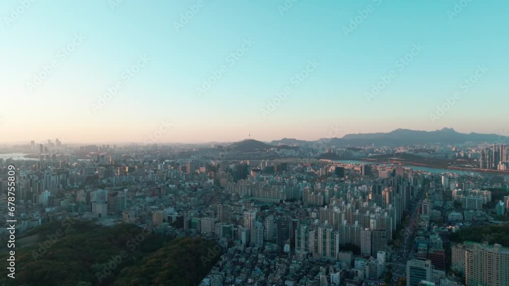 Drone View of Seoul city in South Korea, Gangnam road 60fps, Autumn, Sunset Drone View of Seoul city in South Korea, Gangnam road 60fps, Autumn, Sunset