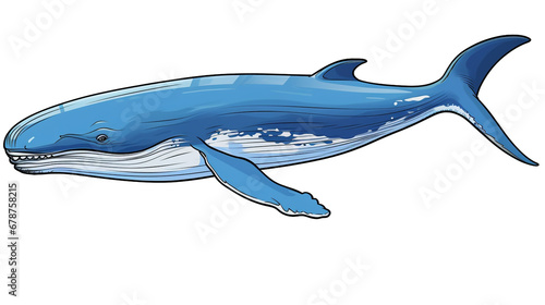 Blue Whale cartoon natural colors  black outline on white background