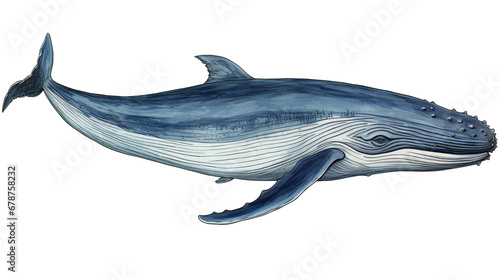 Blue Whale cartoon natural colors, black outline on white background