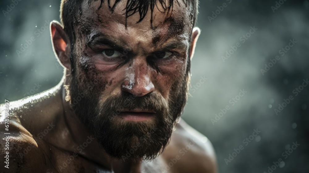 boxer in the ring, sweat and determination visible on their face generative ai boxer in the ring, sweat and determination visible on their face generative ai