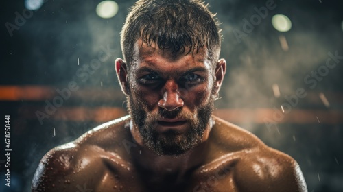 boxer in the ring, sweat and determination visible on their face generative ai