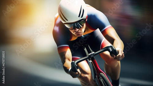 cyclist during a sprint, sweat and determination visible generative ai © ThisDesign