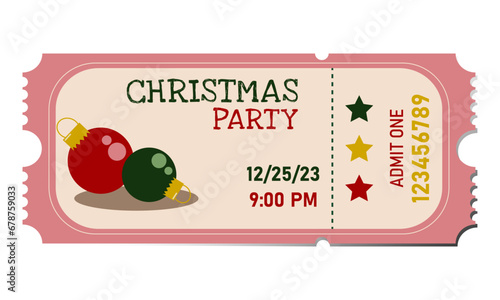 Christmas Party Ticket. Designer ticket with Christmas attributes