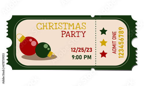 Christmas Party Ticket. Designer ticket with Christmas attributes