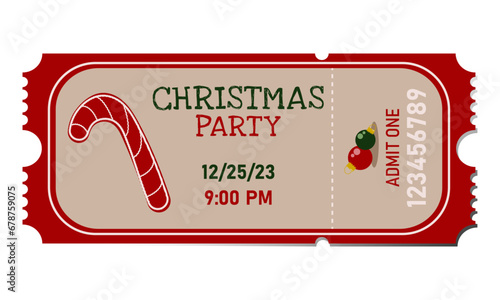 Christmas Party Ticket. Designer ticket with Christmas attributes