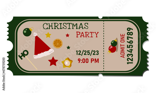Christmas Party Ticket. Designer ticket with Christmas attributes
