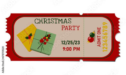 Christmas Party Ticket. Designer ticket with Christmas attributes