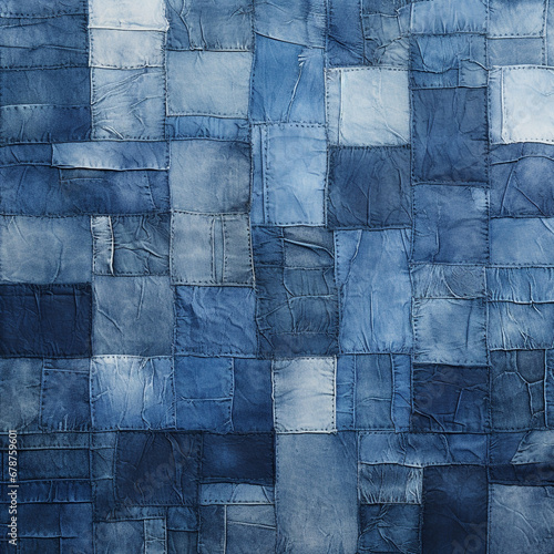 Textura  retalho de jeans amassado com costura assimétrica.