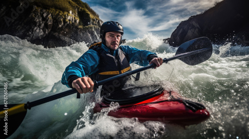 kayaker navigating rough waters generative ai © ThisDesign