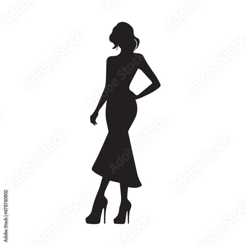 Modern and Sleek Woman Fashion Silhouette Illustration, Ideal for Showcasing the Latest Trends in Women's Clothing Across Various Design Platforms.