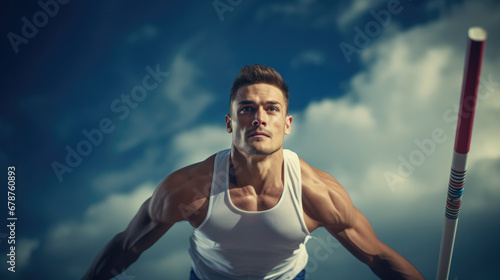 pole vaulter in mid-air generative ai photo