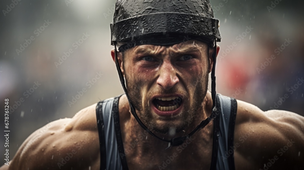rower in a race, sweat and determination visible on their face ...