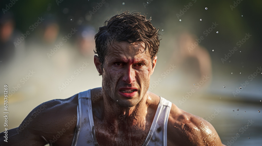 rower in a race, sweat and determination visible on their face ...