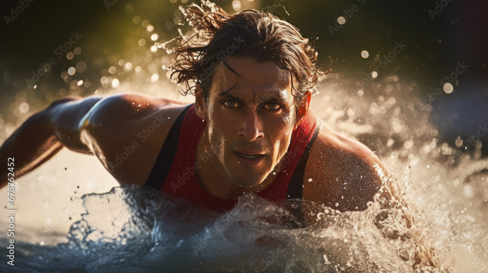 Fototapeta premium triathlete during a grueling race generative ai