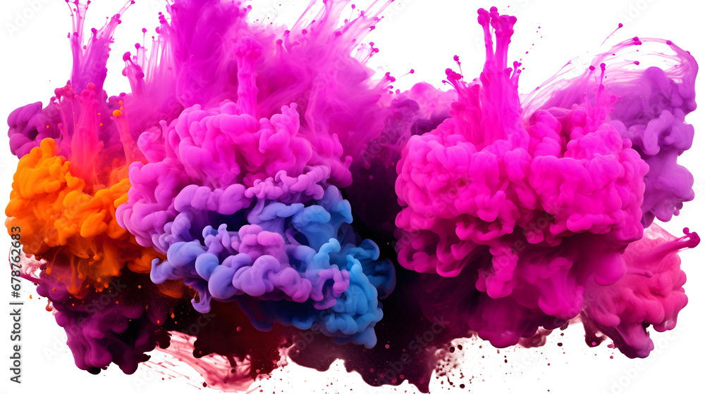 Fototapeta premium colorful rainbow holi paint color powder explosion, splash isolated on white background - Generative AI 