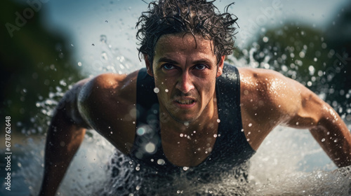 triathlete during a grueling race generative ai © ThisDesign