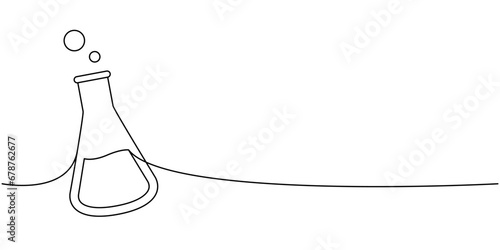 Laboratory glass equipment, test tubes, school supplies one line continuous drawing. Back to school continuous one line illustration.