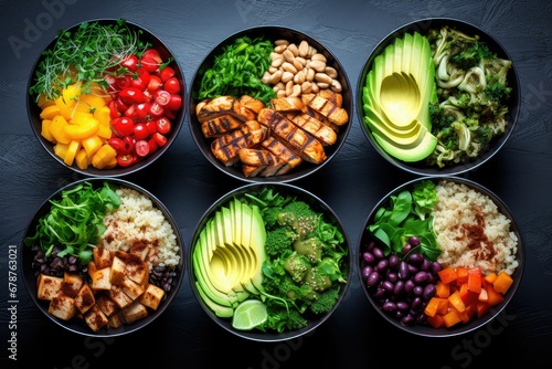 Healthy high protein lunch bowls vegan and chicken