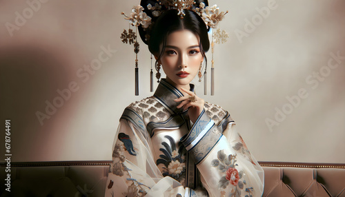 Asian Chinese model in tradition clothes photo