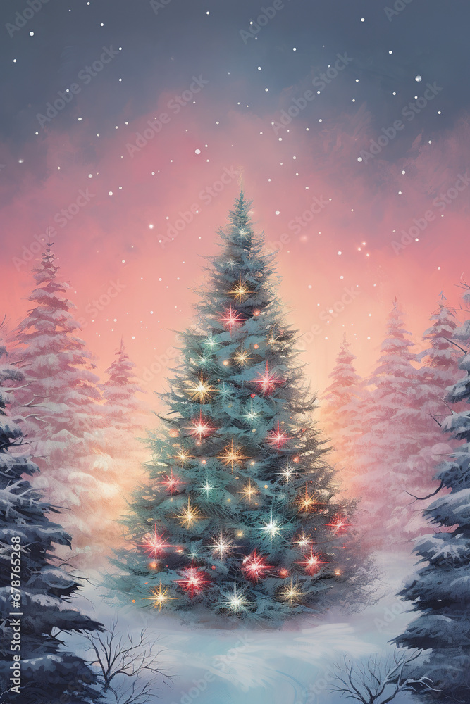 Pastel Christmas Tree Illustration