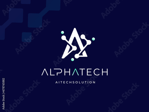 Modern Initial Letter A Algorithm Authentication Analytic Access Adaptive with Digital Data Pixel Wire Link Technology logo design