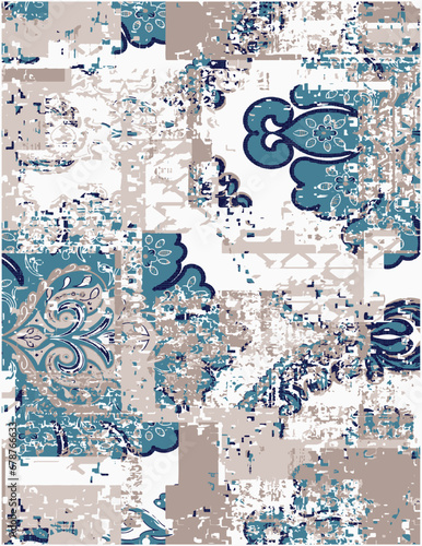 Vector Earth Modern beige cream with Carpet bathmat Boho style ethnic floral damask design, pattern with distressed woven texture and effect