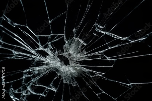 Broken glass with cracks on black background. Generative AI
