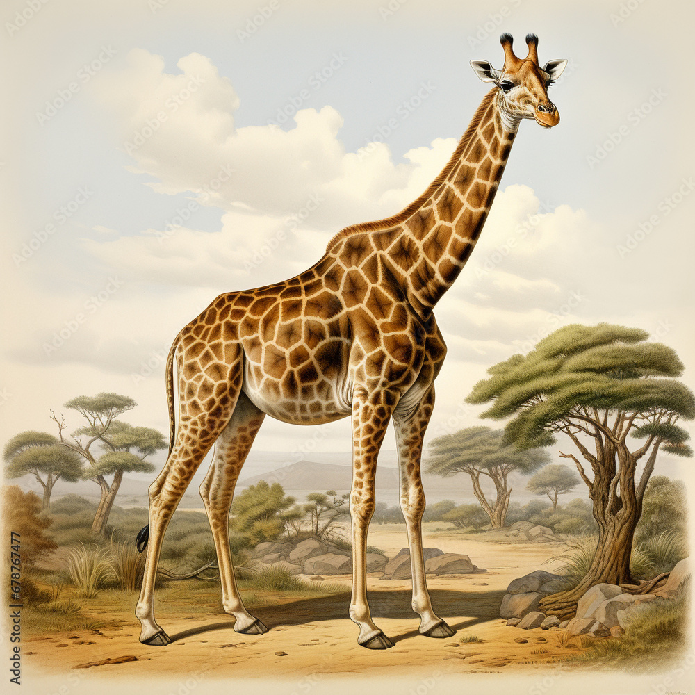 Obraz premium Giraffa camelopardalis. Listed as endangered in IUCN Red List.