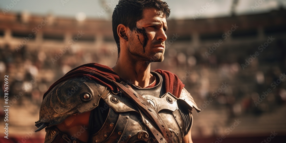 A portrait of a Roman gladiator, moments before entering the Colosseum