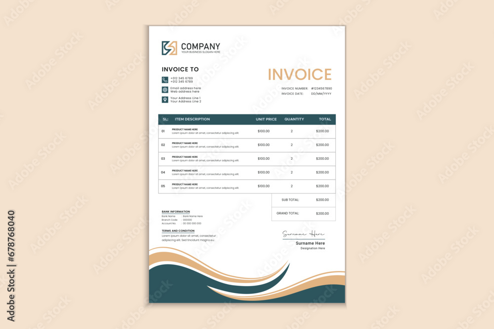 Unique professional corporate business invoice template Unique professional corporate business invoice template