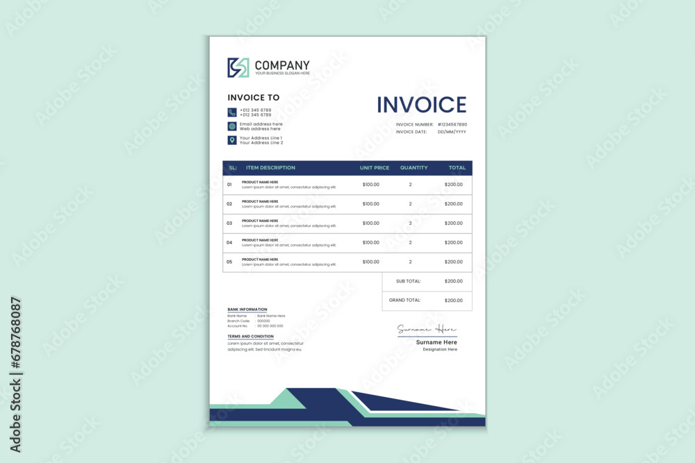Unique professional corporate business invoice template Unique professional corporate business invoice template