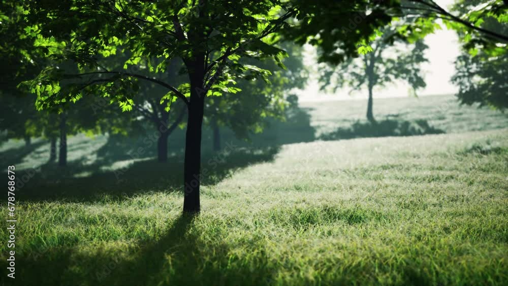 Green lawn with large courtyard with the morning sun Green lawn with large courtyard with the morning sun