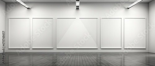 A modern museum's white wall features a blank space for your design surrounded by an empty black frame. one modern art exhibition.
