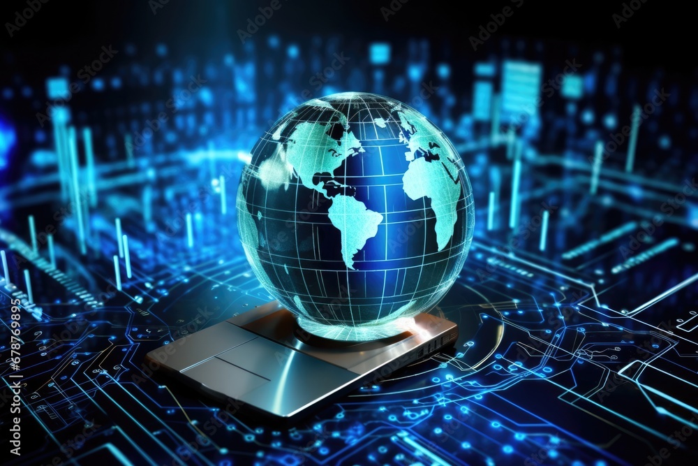 Fototapeta premium Global digit technology background network globe information business tech future concept