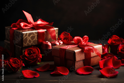 Valentine's day gift box and red roses, beautiful flowers for your beloved © staras