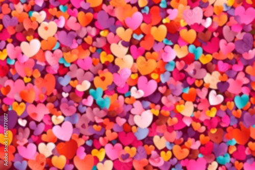 Abstract blurred background with colorful hearts for Valentine's Day