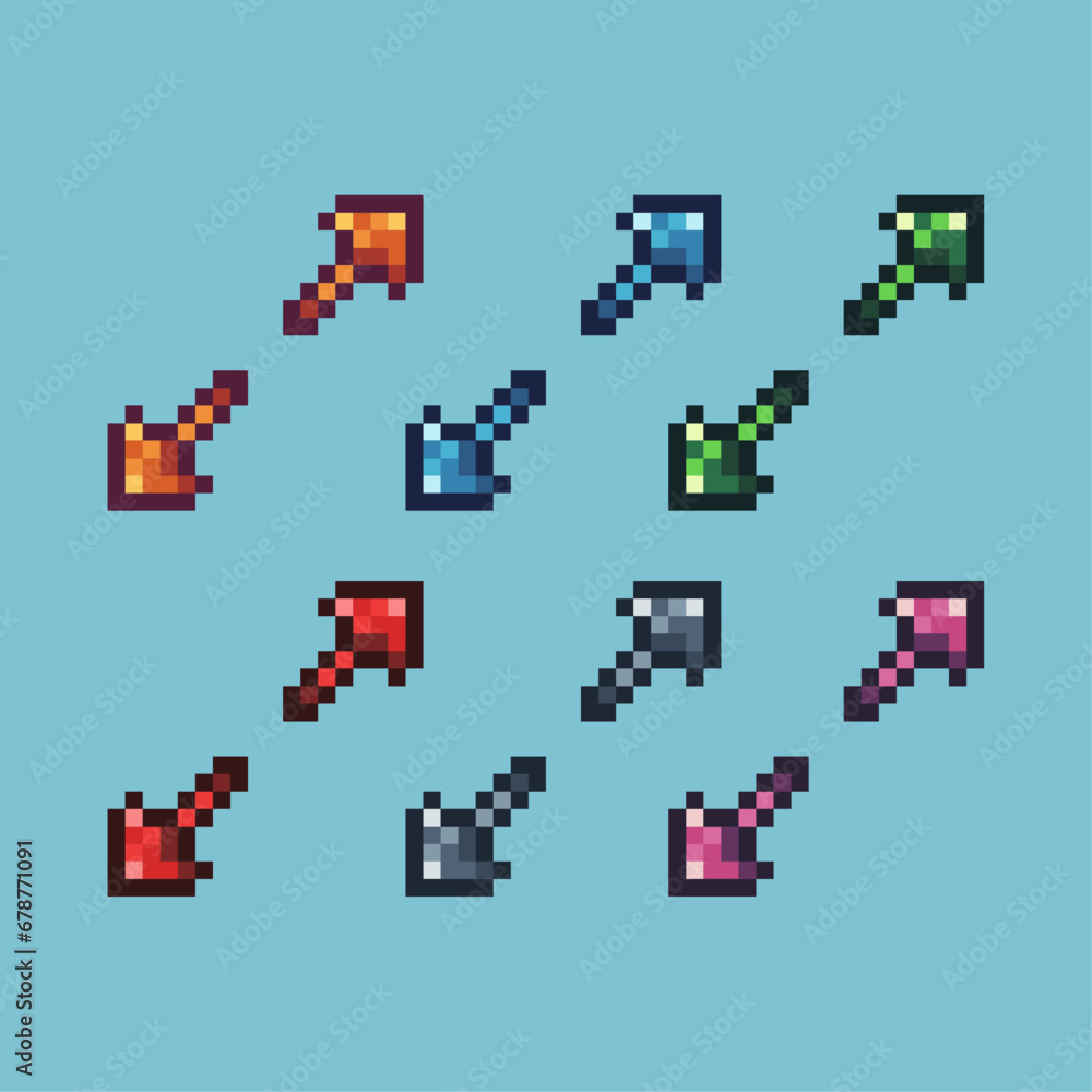 Pixel art sets of full screen icon with variation color item asset.Full size arrow sign on pixelated style. 8bits perfect for game asset or design asset element for your game design asset Pixel art sets of full screen icon with variation color item asset.Full size arrow sign on pixelated style. 8bits perfect for game asset or design asset element for your game design asset