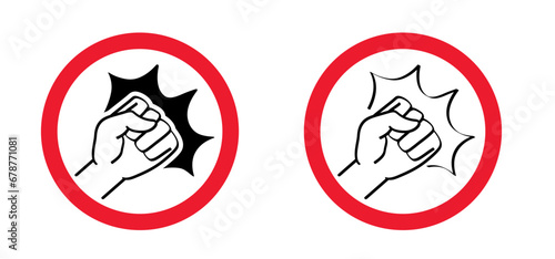 Fist, violence sign. Fist punching or hitting pictogram. For stop senseless violence or domestic violence against. Psychology icon. Nonviolence concept. Angry, afraid person.