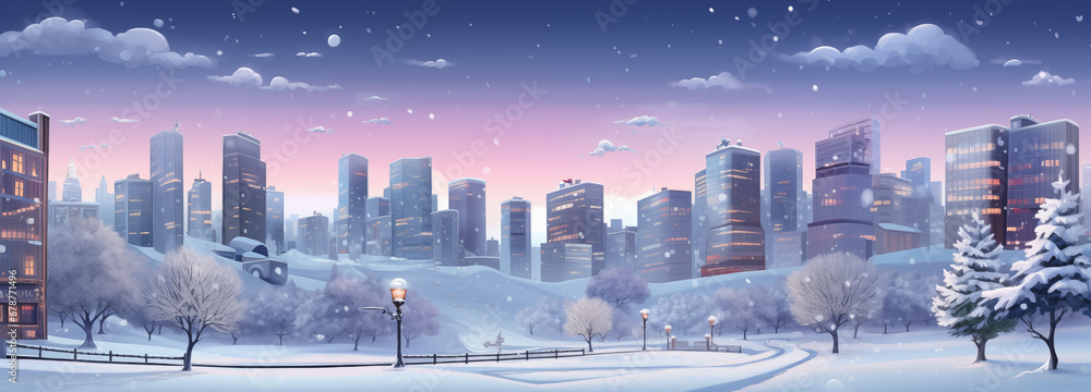 New Year and Christmas winter city background with copy space.