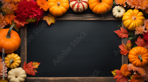 Fall Chalkboard Frame with Pumpkins and Marigolds