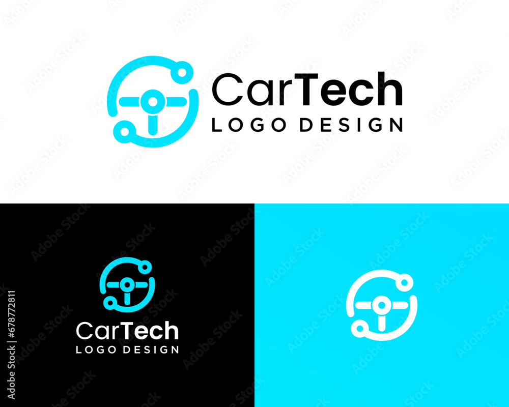 Car steering wheel and technology connectivity icon logo design. Car steering wheel and technology connectivity icon logo design.